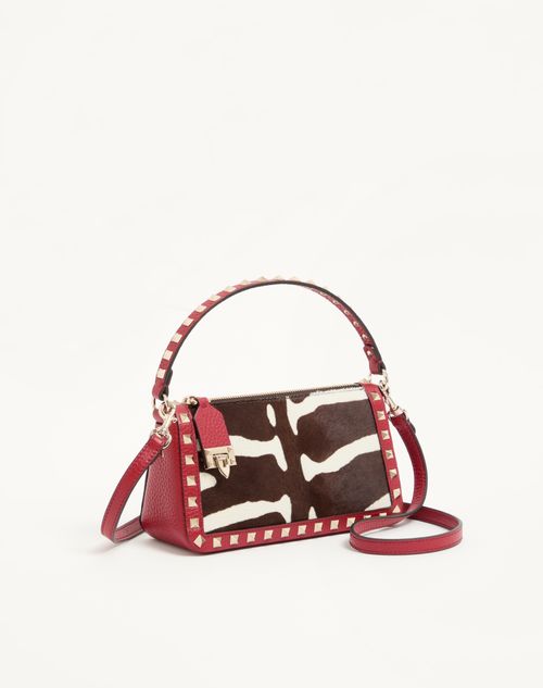 Valentino Garavani - Valentino Garavani Rockstud Small Crossbody Bag In Pony-effect Calfskin - White/marrone/red - Woman - Shoulder Bags